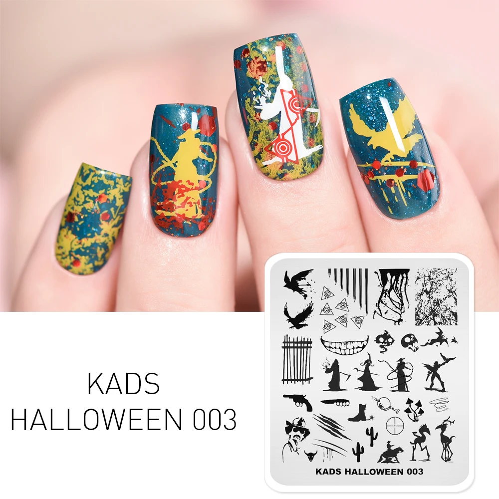 KADS New Halloween Nail Stamping Plates Nail Art Template Ghosts Skeletons Pumpkin Spider Pattern Image Stamp Stencil Tools