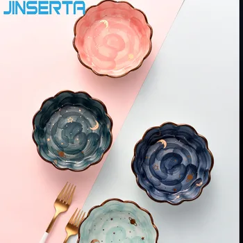 

JINSERTA Ceramic Dinner Plate Dish Bowl Tableware Dessert Fruit Cake Salad Starry Lace Bowl Home Desktop Dinnerware