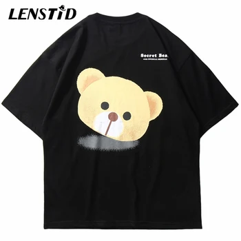 

LENSTID Mens Hip Hop Secret Bear Print T Shirts Harajuku Streetwear Tshirt Summer 2020 Short Sleeve T-Shirt Cotton Oversize Tees
