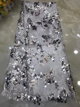 

Sat-11.9509 Hot selling african sequins lace fabric tessel fringel embroidered tulle mesh lace fabric