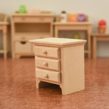 

Mini Furniture Wooden Miniature Model Crafts Bedside Table Decoration Props
