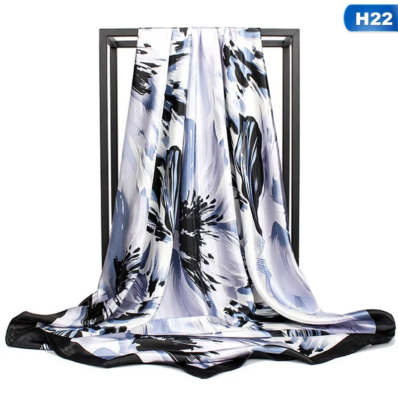 Шелковые шарфы для женщин с принтом Foulard, атласные шарфы с квадратной головкой хиджаб для дам, роскошные брендовые шали 90*90, бандана, большой шарф