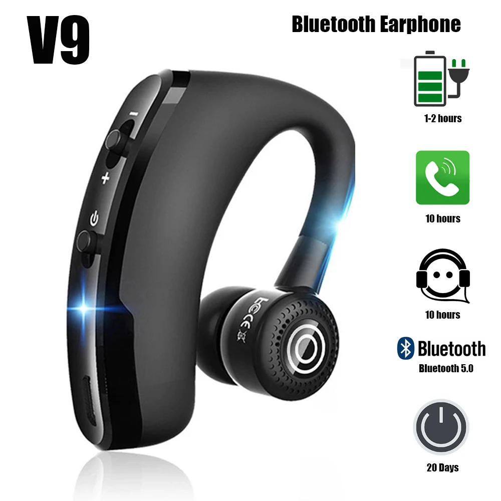 Auriculares inalámbricos V9 TWS con Bluetooth, cascos manos libres de negocios con micrófono, para llamadas, deportivos, para teléfonos inteligentes