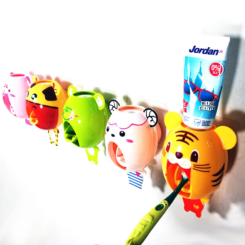 

Children Automatic Toothpaste Dispenser Squeezer Strong Suction Sucker Funny Cartoon Style Bathroom Household Toothbrush Holder