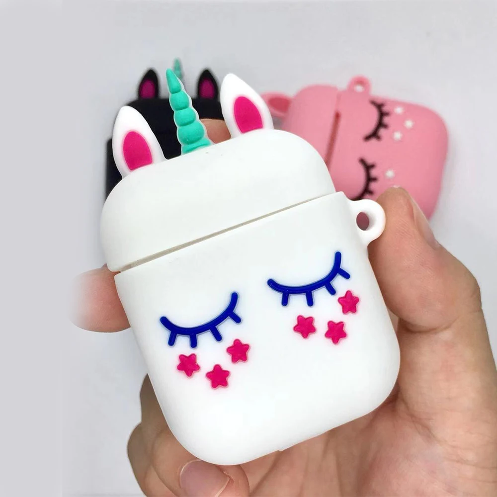 Силиконовый чехол для airpods 2 с милым единорогом розовый мультяшный защитный