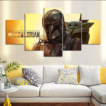 

Unframed 5 Piece Star Wars The Mandalorian Baby Yoda Wall Picture for Home and Living Room Decor Movie Poster Artwork Sticker