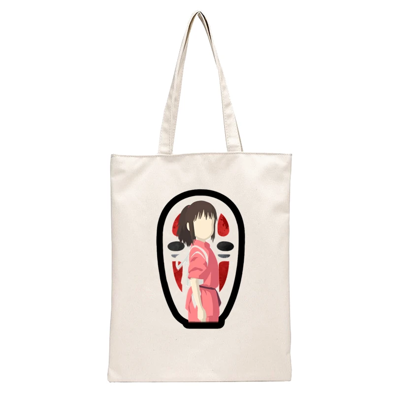 Spirited Away Faceless  Print Reusable Shopping Bag Women Canvas Tote Bags Printing Eco Bag Cartoon Shopper Shoulder Bags