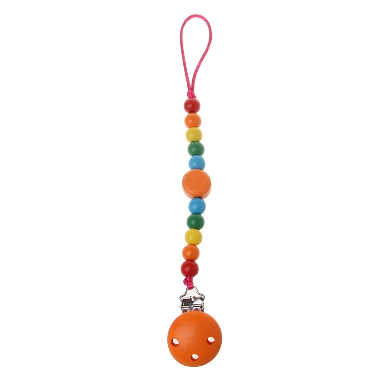 

Rainbow Wood Beaded Pacifier Clip Dummy Chain Nipple Holder For Infant Soother