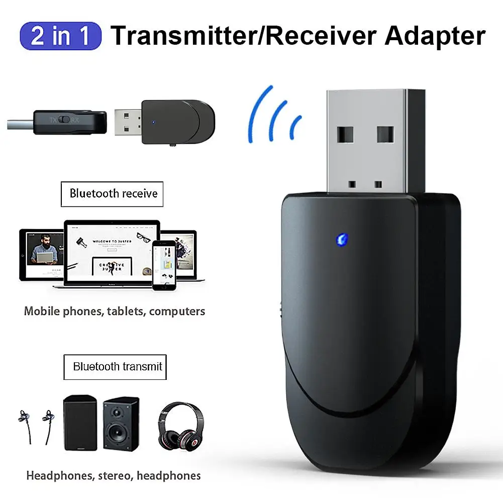 

2019 Newest Audio Bluetooth 5.0 Transmitter Receiver 2 In 1 Mini USB Home Car Stereo Sound Adapter For PC TV Headphones