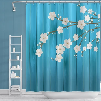 

Scandinavian Floral Fabric Waterproof Polyester Shower Curtains Bathroom Curtain Bath Accessory Printing With Hooks