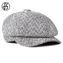 FS клетчатая кепка Newsboy для мужчин, винтажная хлопковая восьмиугольная кепка, Мужская теплая зимняя шапка для художника, Серая шапка в британском стиле в стиле Гэтсби, плоская кепка s