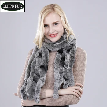 

Winter Women Real Rex Rabbit Fur Scarf 100% Natural Soft Chinchila Rex Rabbit Fur Scarves Lady Warm Soft Rex Rabbit Fur Muffler