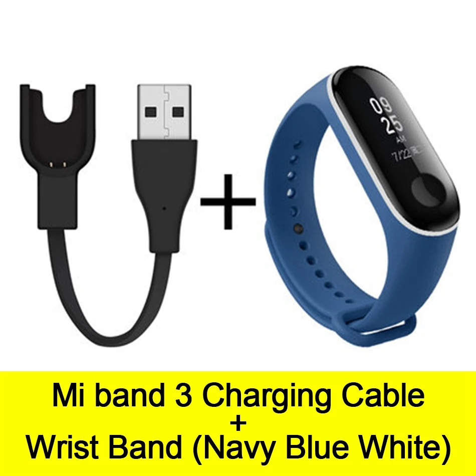 Usb зарядный кабель для mi Band 3 зарядное устройство Шнур замена адаптер для карт памяти для Xiao mi Band 3 зарядный кабель силиконовый браслет - Цвет: Cable-Navy White