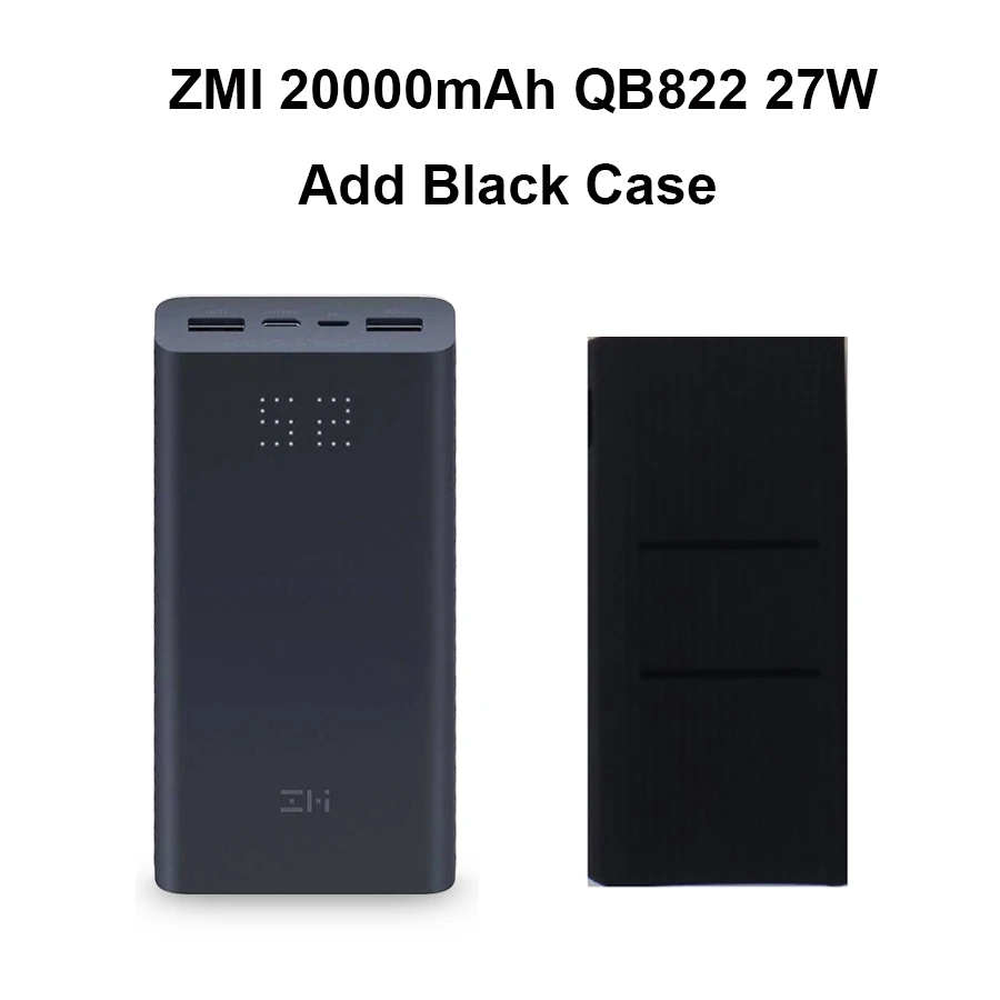 Xiaomi ZMI QB822 внешний аккумулятор 20000 мАч 27 Вт QC3.0 Быстрая зарядка двойной USB 20000 мАч Внешний аккумулятор для iPhone iPad samsung huawei - Цвет: QB822 Add Black Case