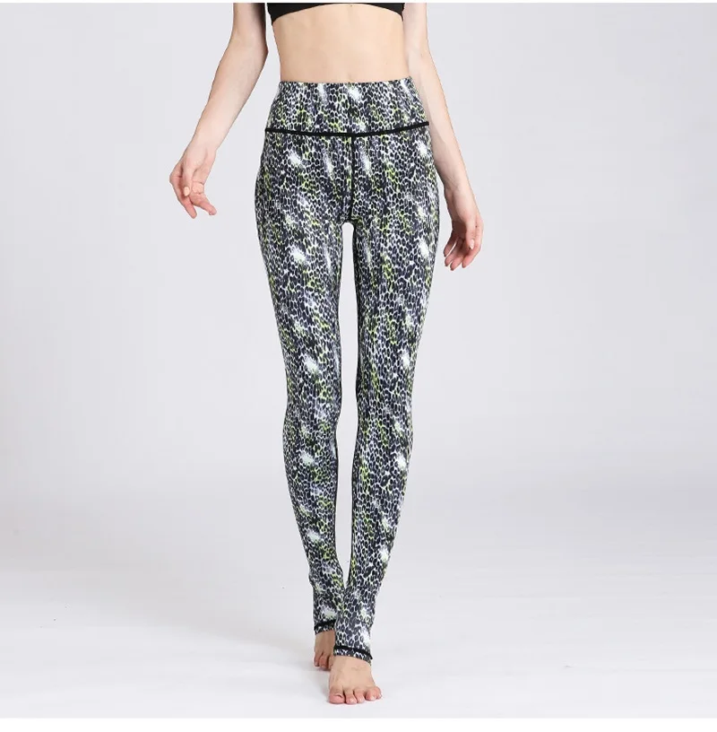 Green Leopard Женские штаны для занятий фитнесом и йогой, обтягивающие спортивные Леггинсы с высокой талией, эластичные длинные колготки с романтическим принтом для бега, контроль живота - Цвет: Green Leopard