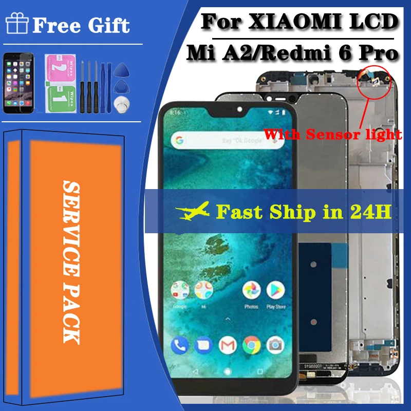 Original For Xiaomi Mi A2 Lite 5.84&quot LCD Display Touch Screen Digitizer Assembly Redmi 6 Pro + Frame Sensor Pantalla | Мобильные