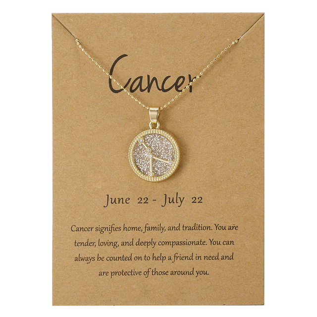 Zodiac Constellations Necklace Geometric Round Pendant Gold Silver Color Chain Necklace Unisex Friendship Jewelry Lover Gifts