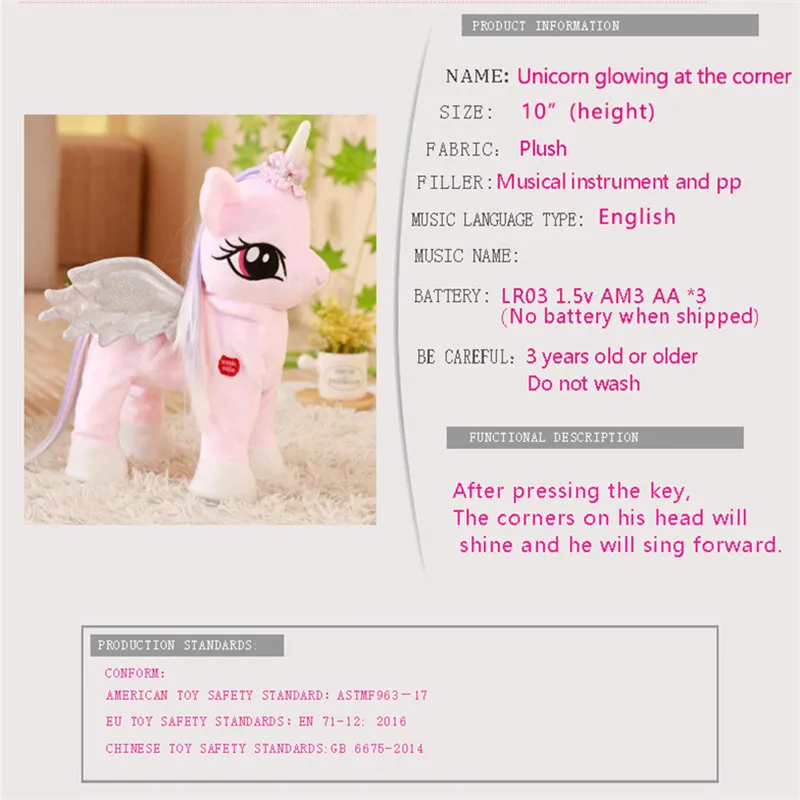 Funny Toys Electric Walking Unicorn Plush Toy with Line Stuffed Animal Electronic Music Unicorn Toy for Children Christmas Gifts