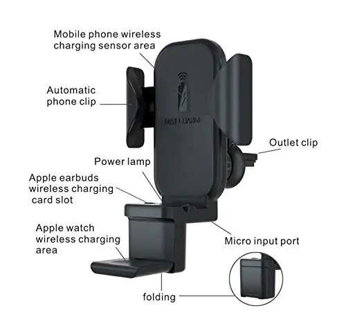 Автомобильная Беспроводная подставка для зарядного устройства, 3 в 1 Qi 18W быстрая Беспроводная Подставка для зарядки док-станция совместима с iPhone+ часы+ Airpods
