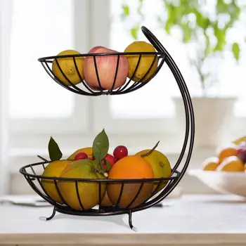 

Wrought Iron Double Layer Fruit Basket Metal Fruit Basket Banana Hanger Holder Organizer Metal Fruit Basket Kitchen Supplies