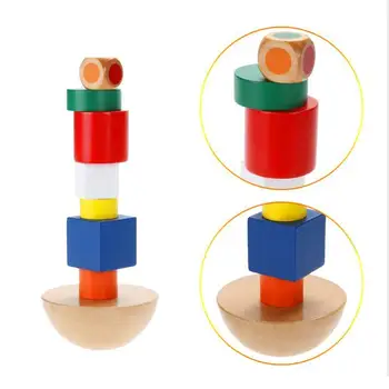 

Kids Wooden Building Blocks Rainbow Color Geometric Wood Balance Training Assembling Educational Baby Game Stack Toys Shape Z3Z7
