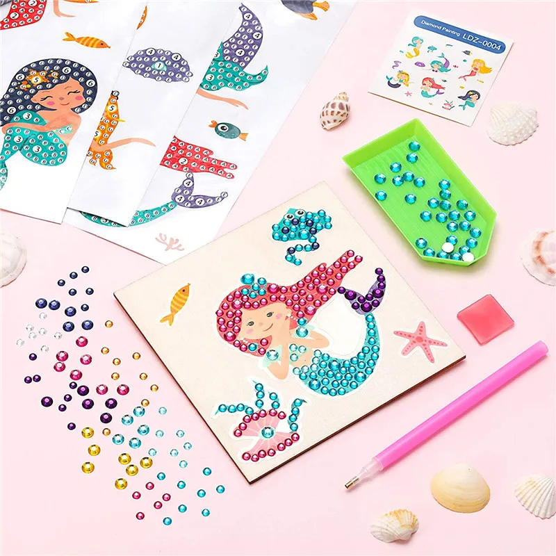 5D DIY Diamond Painting Sticker Kits for Kids Mermaid Princess Pattern Mosaic Sticker Crystal Paint By Number For Adult Beginner