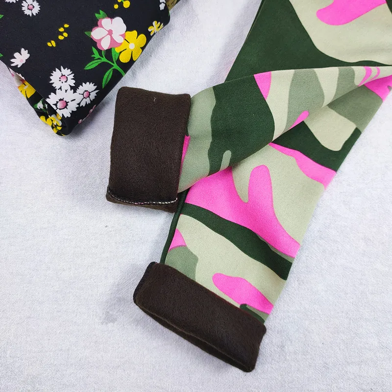 Spring Autumn Children's Leggings Baby Girls Thin Fleece Pants Kids Floral Rose Red Camouflage Pants Girls Trousers