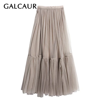 

GALCAUR Elegant Patchwork Mesh Skirt For Women High Waist Plus Size A Line Maxi Skirts Female Spring Fashion New Clothing 2020