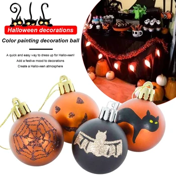 

12pcs Festival Color Painting Cat Bat Portable Atmosphere Halloween Decoration Spider Web Hanging Balls Kids Toy Funny Party