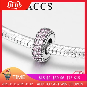 

New 925 Sterling Silve sparkling pink CZ fine spacer bead Jewelry making Fit Original LYNACCS Charm Bracelet for sweet girl gift
