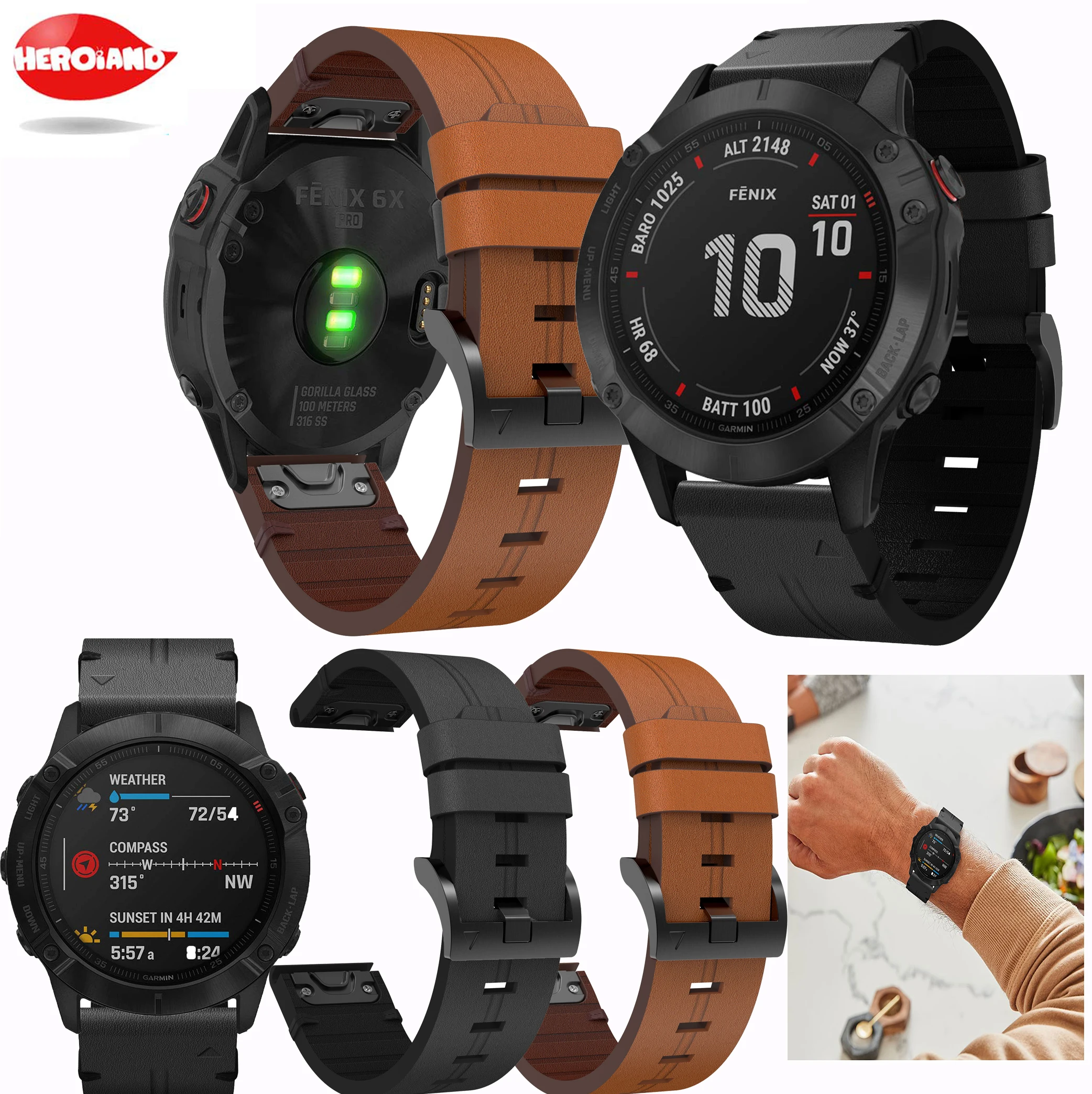 

Leather Watchband Strap for Garmin Fenix 5X/5XPlus/3/3HR/6X Band Smart Watch 26mm fashion sports Wristband Bracelet for Fenix 6X