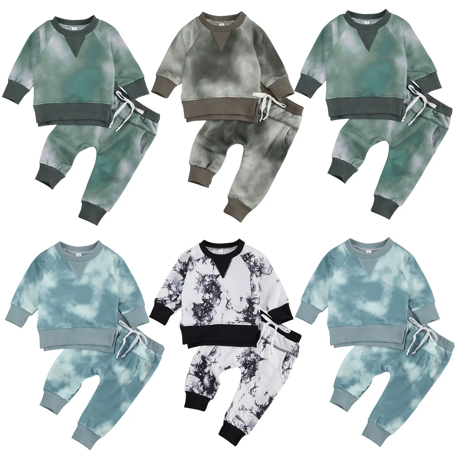 Baby Boy Tie dyed 2Pcs Outfit Suit, Long Sleeve Round Neck Top with