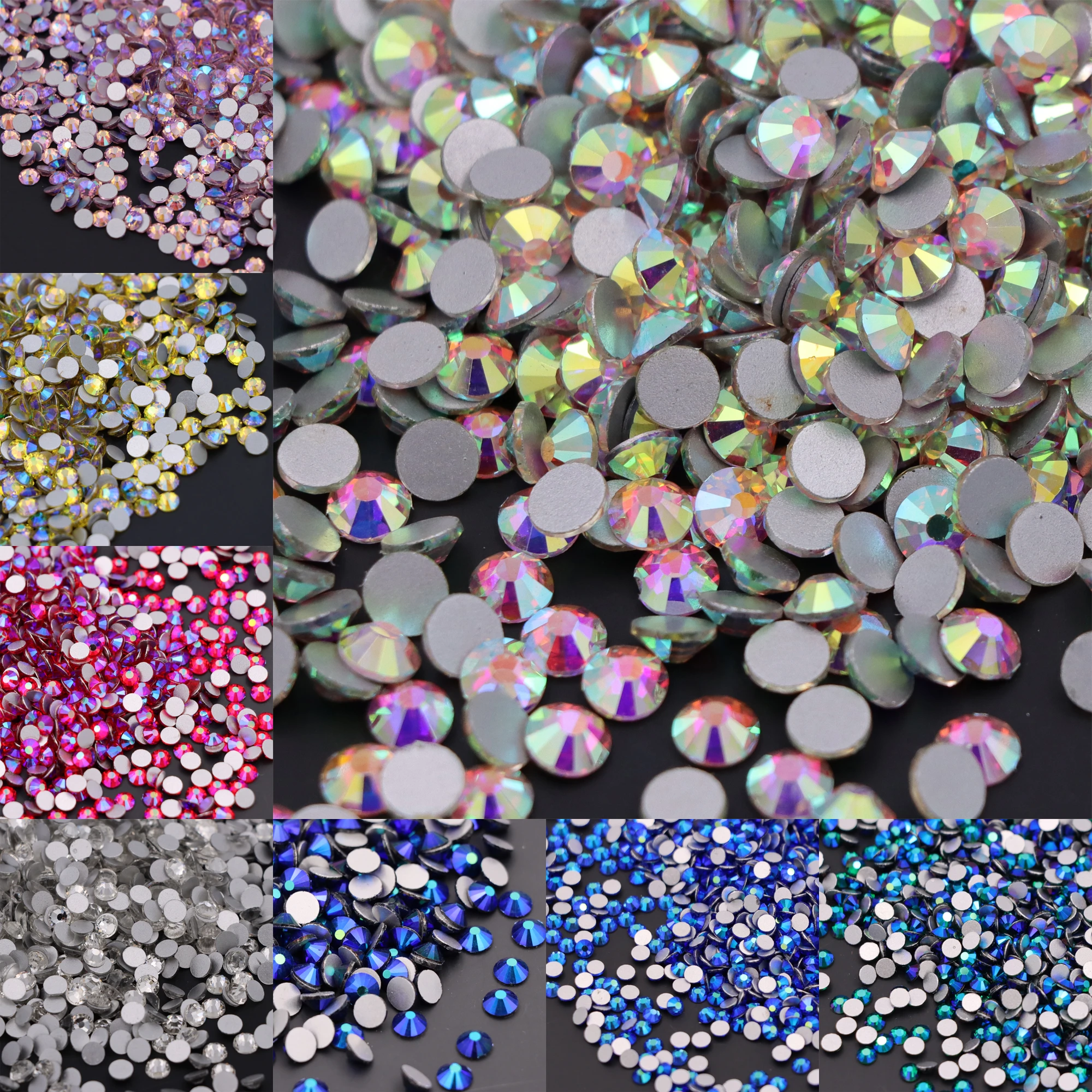 glitter acrylic nails White Crystal AB Stones Strass Flatback Glass Diamond Design Glitter Rhinestones For Manicure Nail Art Decoration glitter fade nails