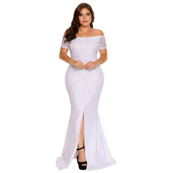 

BacklakeGirls Elegant Mermaid Lace Plus Size Prom Dresses Sexy Boat Neck Off Shoulder Short Sleeve Long Party Gowns For Weddings