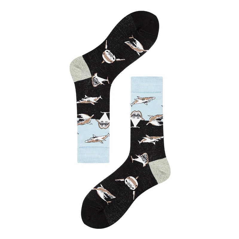 Мужские хлопковые счастливые носки с рыбками, акулами, Dophin, синие, черные, мягкие, цветные, модные, забавные носки, для взрослых, повседневные, носки-лодочки, Осень-зима - Цвет: 3