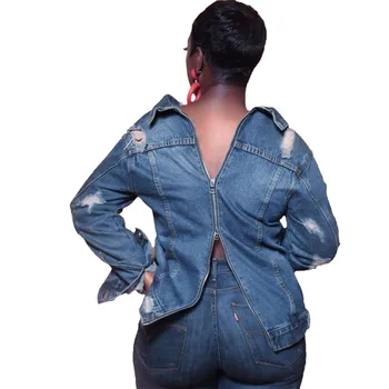 

Maoxzon Womens Fashion Long Sleeve Vintage Denim Jackets For Ladies New Spring Autumn Zipper Sexy Jean Short Outerwear Tops 3XL