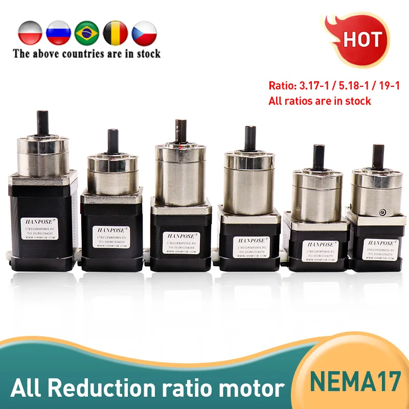 Nema17 Stepper Motor Planetary geared Gearbox 17HS2408S-PG All Ratio Geared Extruder mechanical arm robot motor For 3D Printer stepper motor