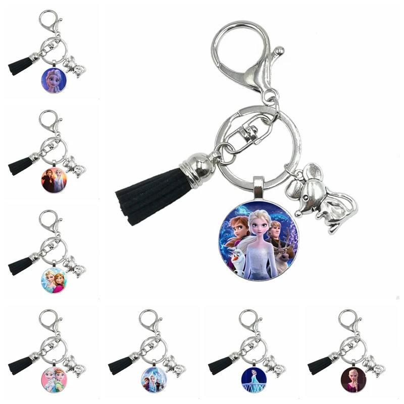 

2020 New Mouse Pendant Child 12 Color Tassel Keychain Lady Handbag Charm Jewelry Princess Elsa Anna Snow Queen Keychain Gift