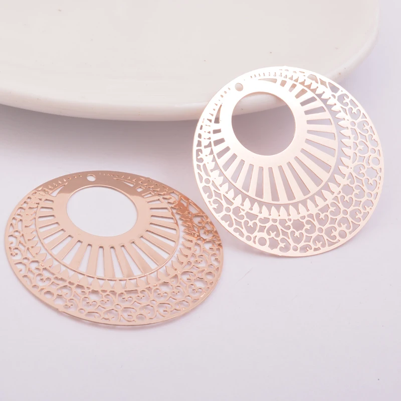 Rose Gold 30 шт. AA3654 35*38 мм расписанный круглый штамп Шарм латунный филигранный водяной знак кулон большие ювелирные изделия серьги аксессуары - Окраска металла: Rose Gold