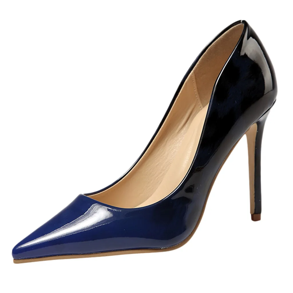 Г. Новые женские туфли на высоком каблуке с закрытым носком женская обувь с острым носком рабочая обувь на шпильке женские туфли-лодочки tacones mujer#3 - Цвет: Синий