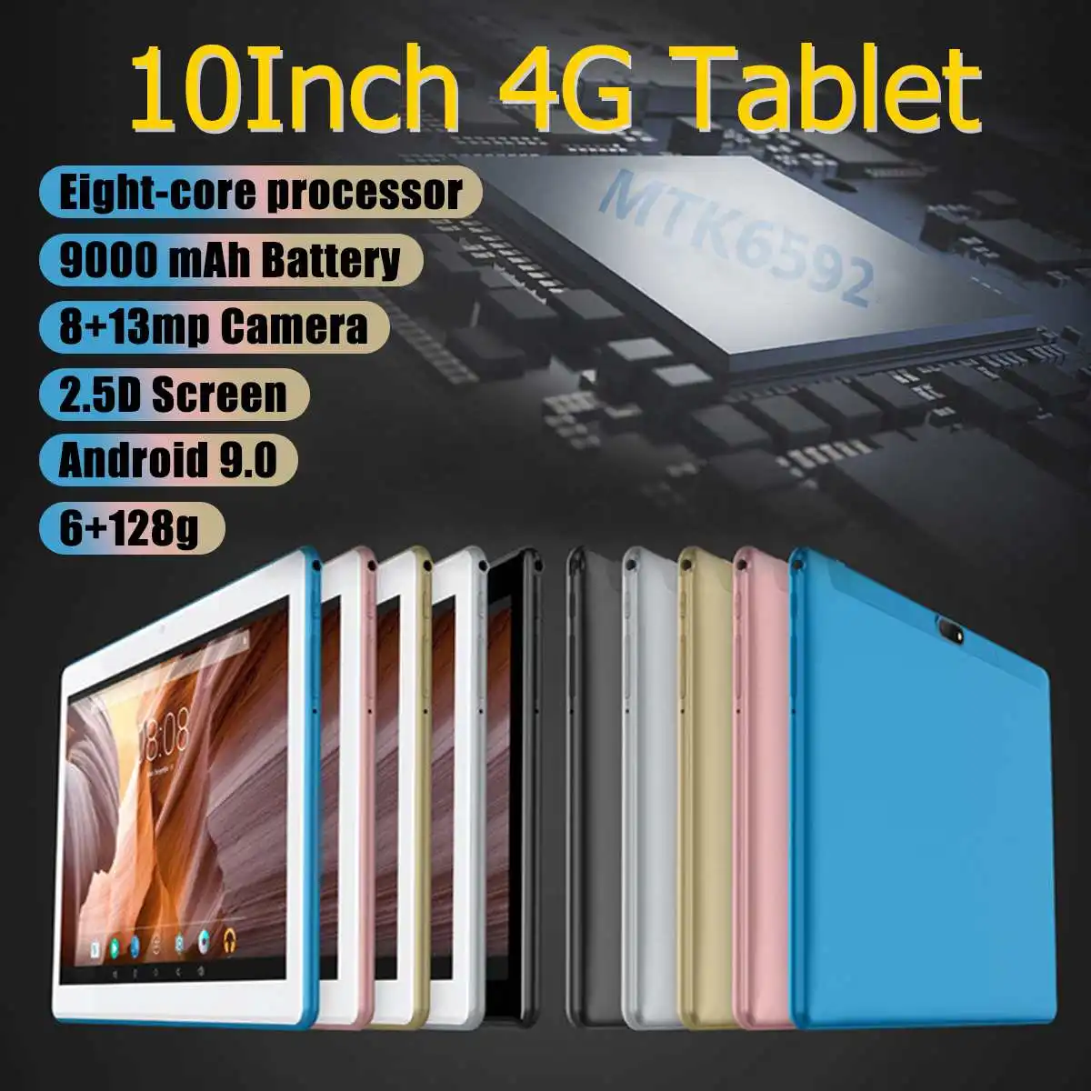

New Design LEORY 10.1 inch 2.5D Arc Tablet PC Android 7.0 6G+128G 800W+1300W Camera Multilanguage 2560*1600 FHD IPS Display