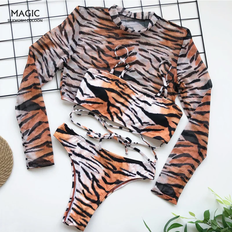 Купальный костюм бикини Для женщин с длинным рукавом из 3 предметов купальник