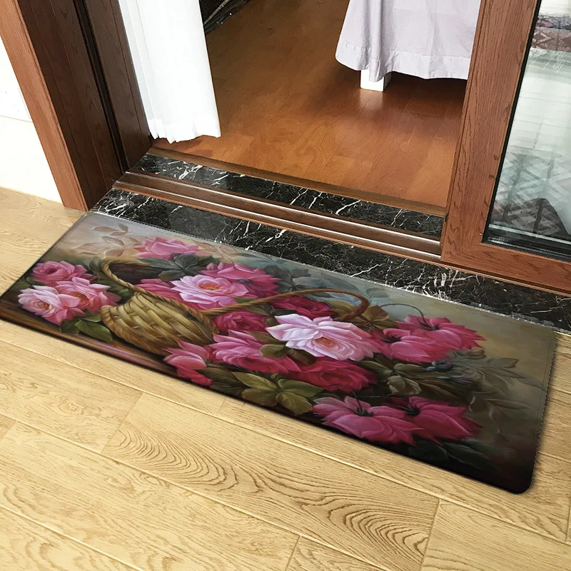 

Drop Shipping Flower Pattern Kitchen Rug Anti-slip Balcony Mats Non-Slip Carpets for Living Room Door Mat Entrance Home Decor