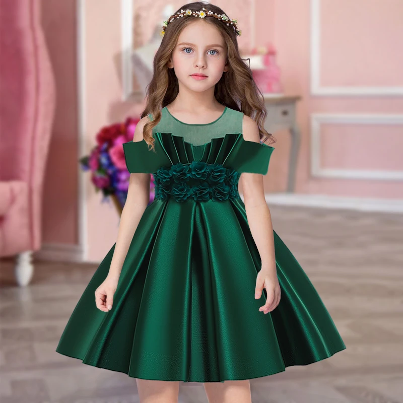 

3-10 Little Girls Lace Evening Dress Kids Dresses For Girls Clothes Children Back Bowknot Princess Elegant Party Dress Girl Gown
