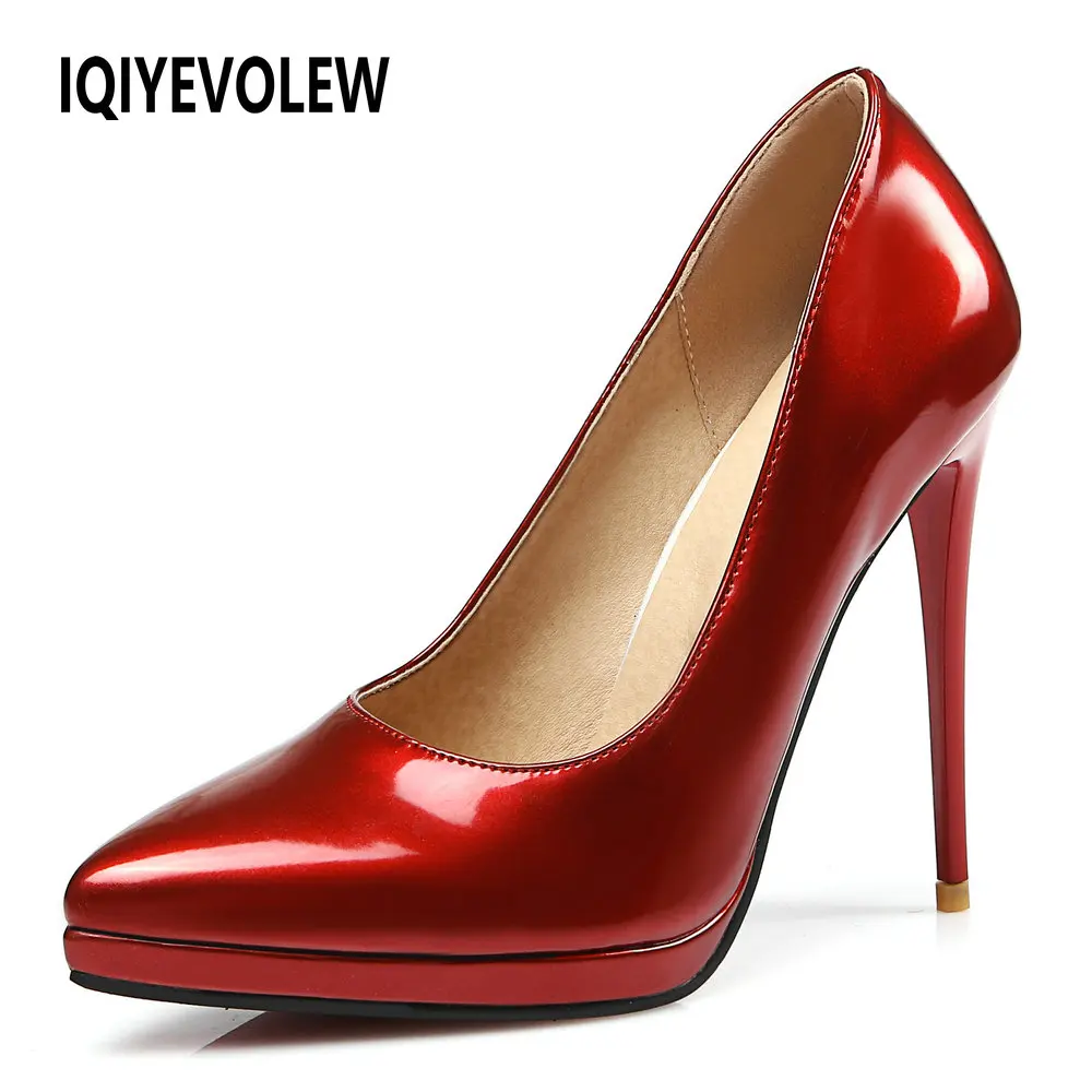 

Women's Pumps Super Thin High Heels Platform Patent Leather Sexy Pointed Toe Stilettos Party Wedding Dress Shoes Red Black Pink