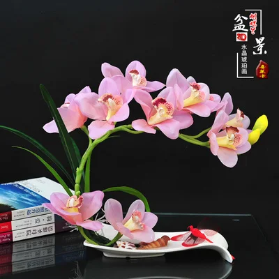 Butterfly Orchid Artificial Flowers Set Fake Flower Ceramic Vase Ornament Phalaenopsis Figurine Home Furnishing Decoration Craft - Цвет: 31