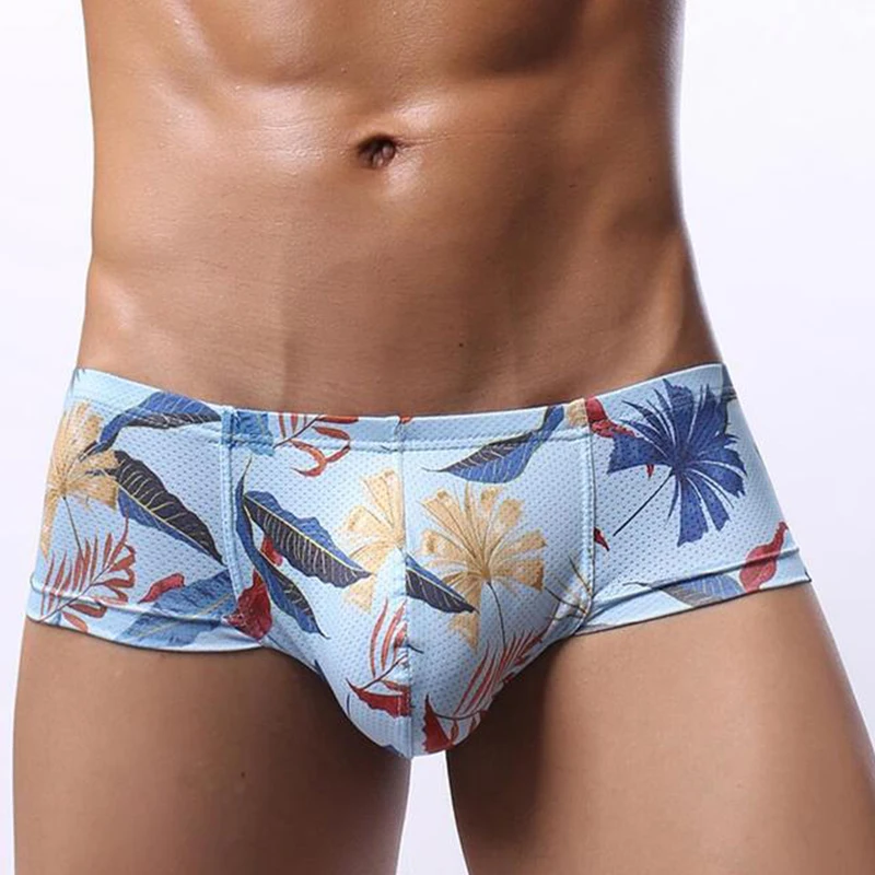 Men Underwear Briefs Shorts Mesh Print Male Nylon Soft Sexy Breathable Calzoncillos Male Underpants mens silk boxers