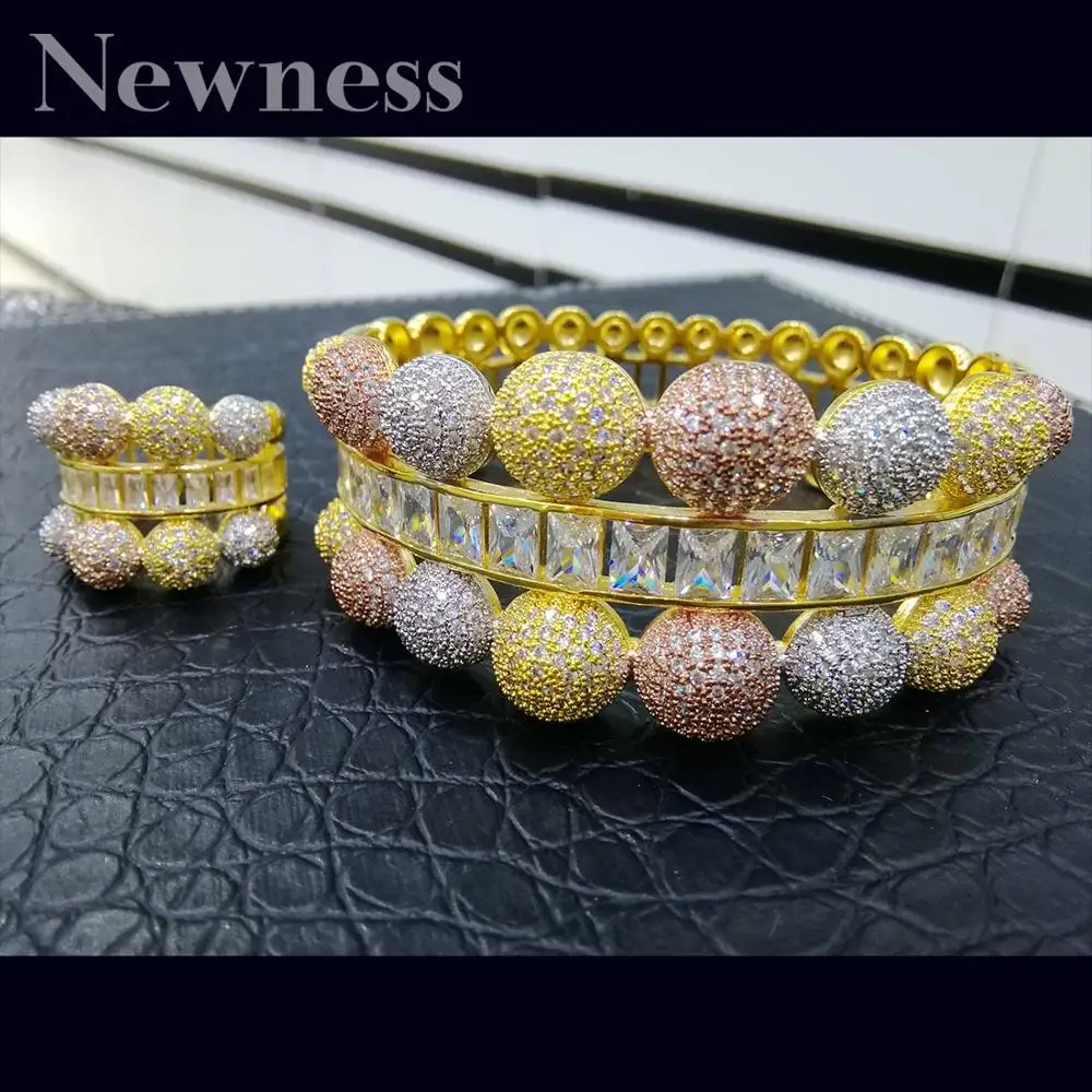 Newness 2 шт. браслеты/кольцо Роскошный кубический цирконий Открытый браслет