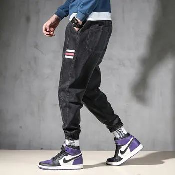 

Fashion Streetwear Men Jeans Loose Fit Stripe Printed Designer Denim Cargo Pants Harem Trousers Big Size M-7XL Hip Hop Jeans Men