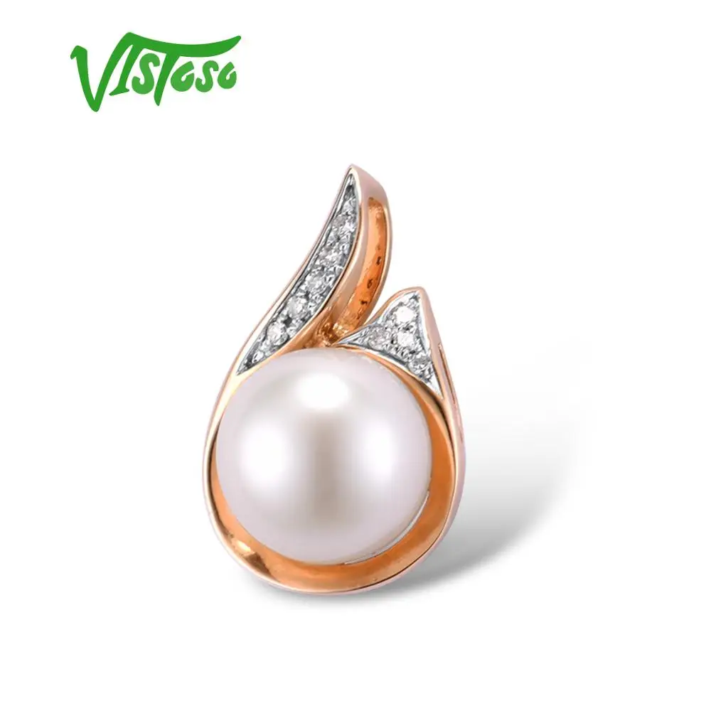 Goede VISTOSO Gouden Hanger Voor Vrouwen Pure 14K 585 Rose Goud Fonkelende Diamant Elegante Zoetwater Parel Hanger Voor Lady fijne Sieraden